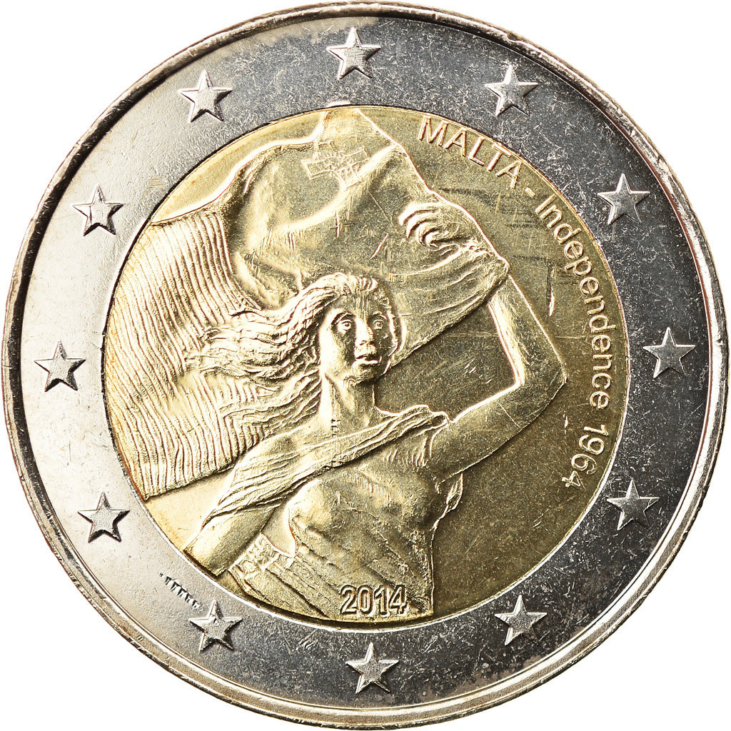 Malta, 2 Euro, 50 ans de l'indépendance, 2014, Paris, MS(63), Bi-Metallic