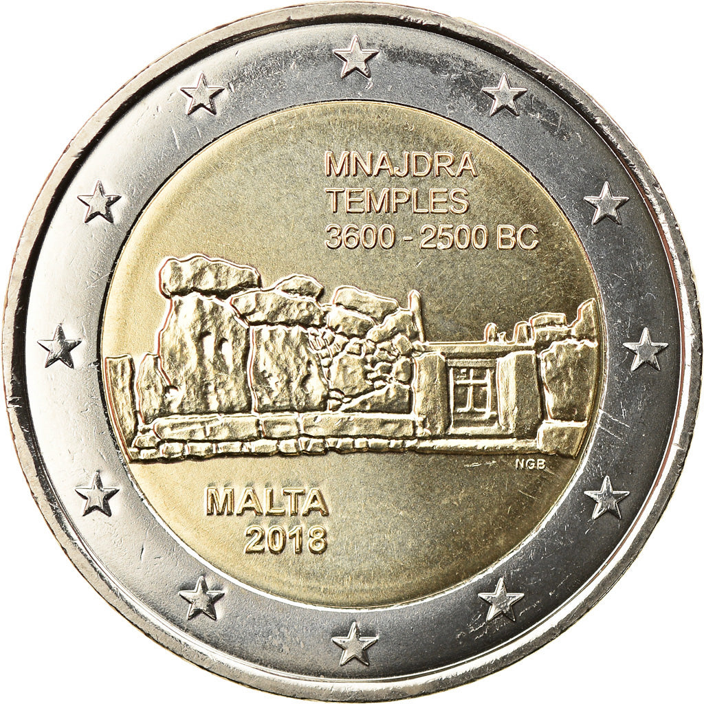 Malta, 2 Euro, Les Temples de Mnajdra, 2018, Paris, MS(63), Bi-Metallic