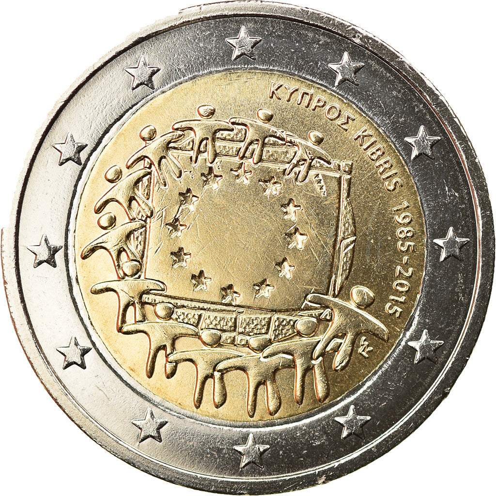 Cyprus, 2 Euro, Drapeau européen, 2015, MS(63), Bi-Metallic