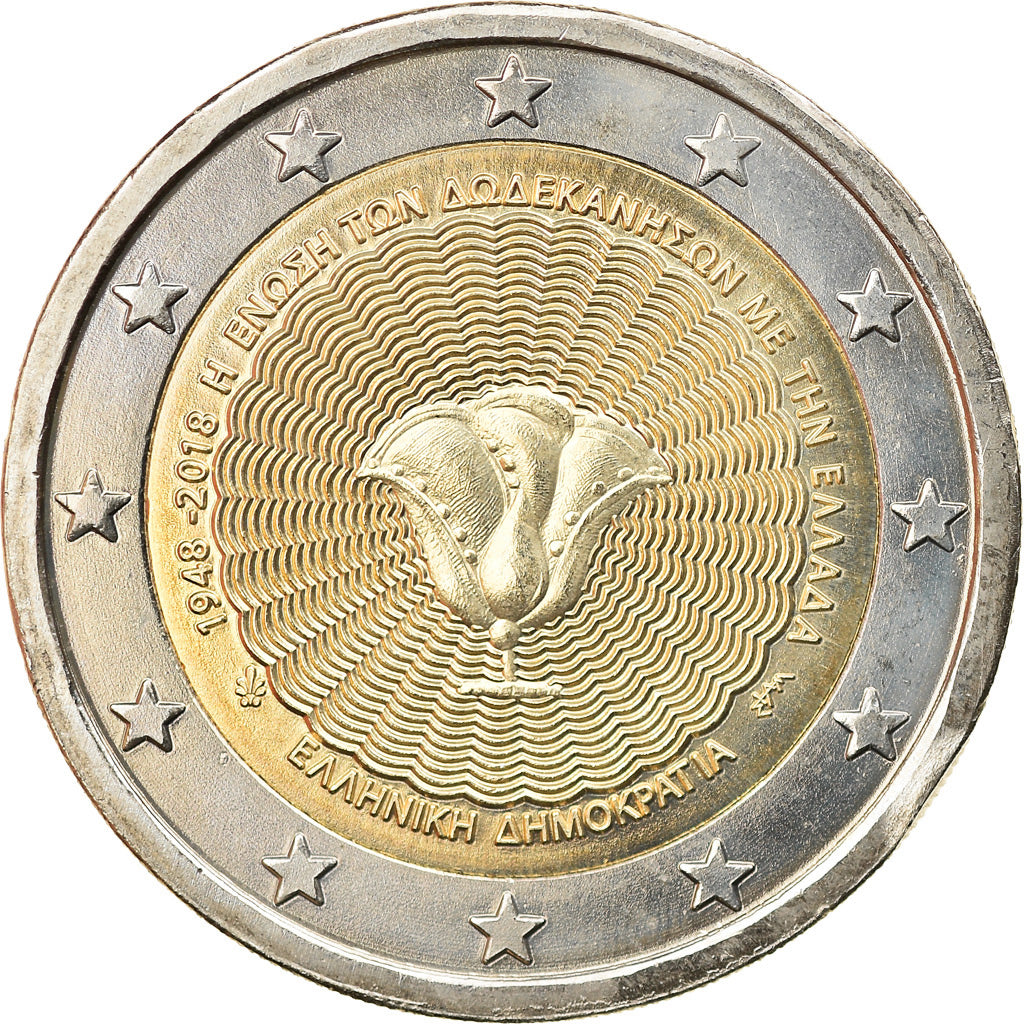 Greece, 2 Euro, 70ème anniversaire de l'Union des Dodécanèses, 2018, Athens