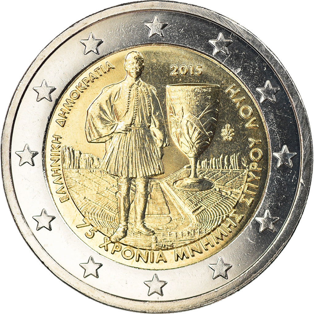 Greece, 2 Euro, Spyridon Louis, 2015, Athens, MS(63), Bi-Metallic