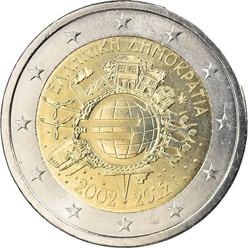 Grecia, 2 Euro, 10 ans de l'Euro, 2012, Athens, SPL, Bi-metallico, KM:245