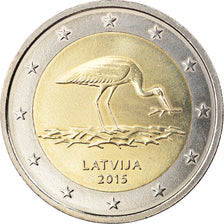 Latvia, 2 Euro, La cigogne noire, 2015, MS(63), Bi-Metallic