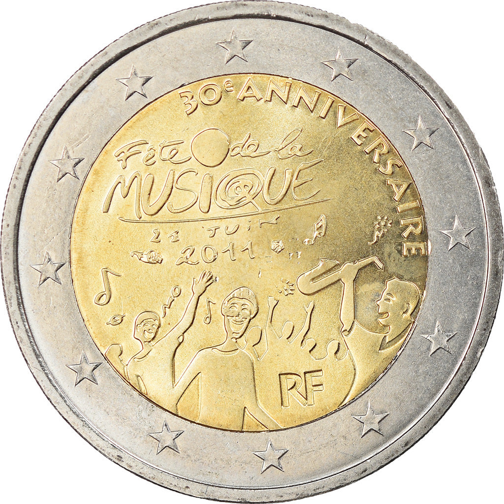 Francia, 2 Euro, Fête Musique, 2011, Paris, SC, Bimetálico, KM:1789