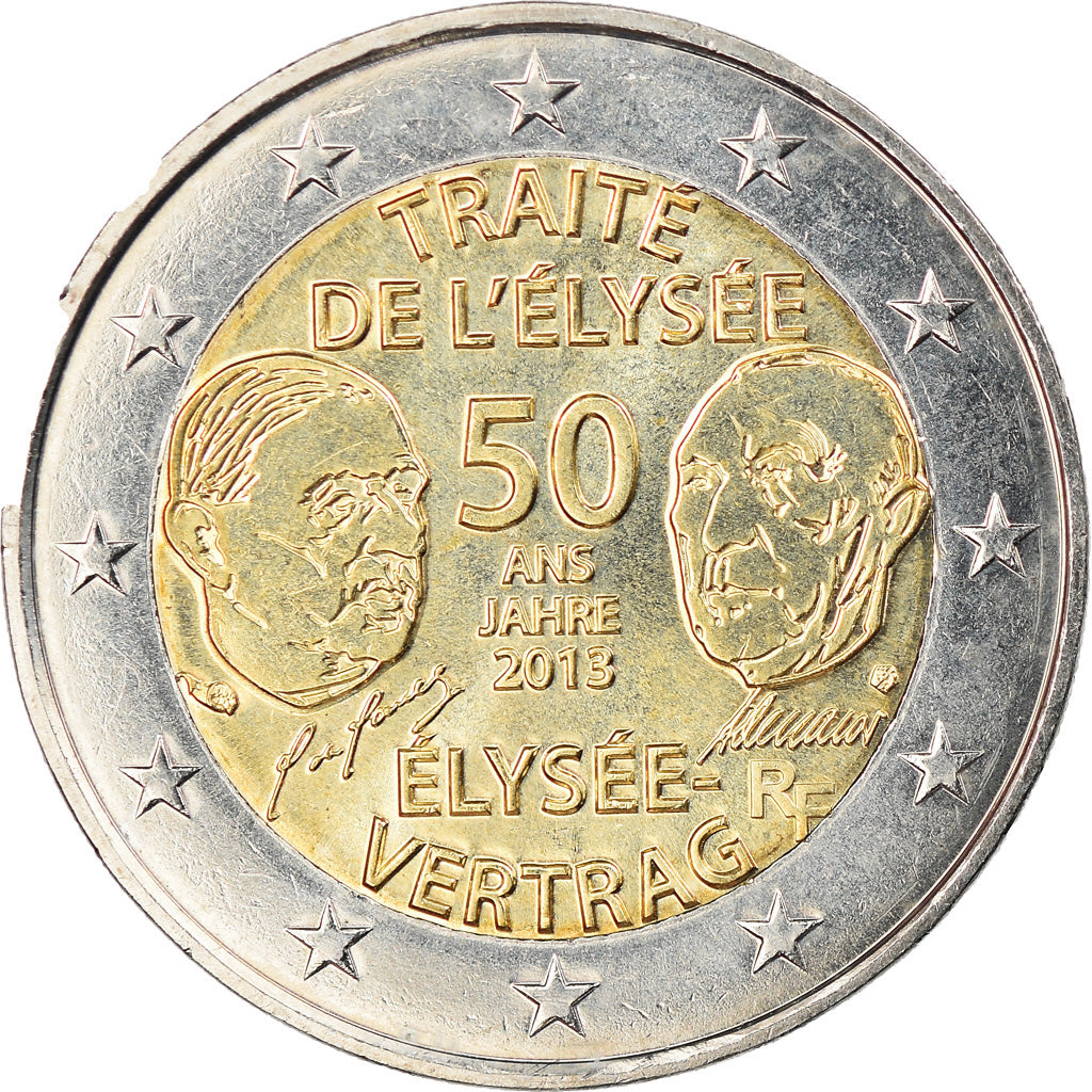 França, 2 Euro, Traité de l'Elysée, 2013, Paris, MS(63), Bimetálico, KM:2094