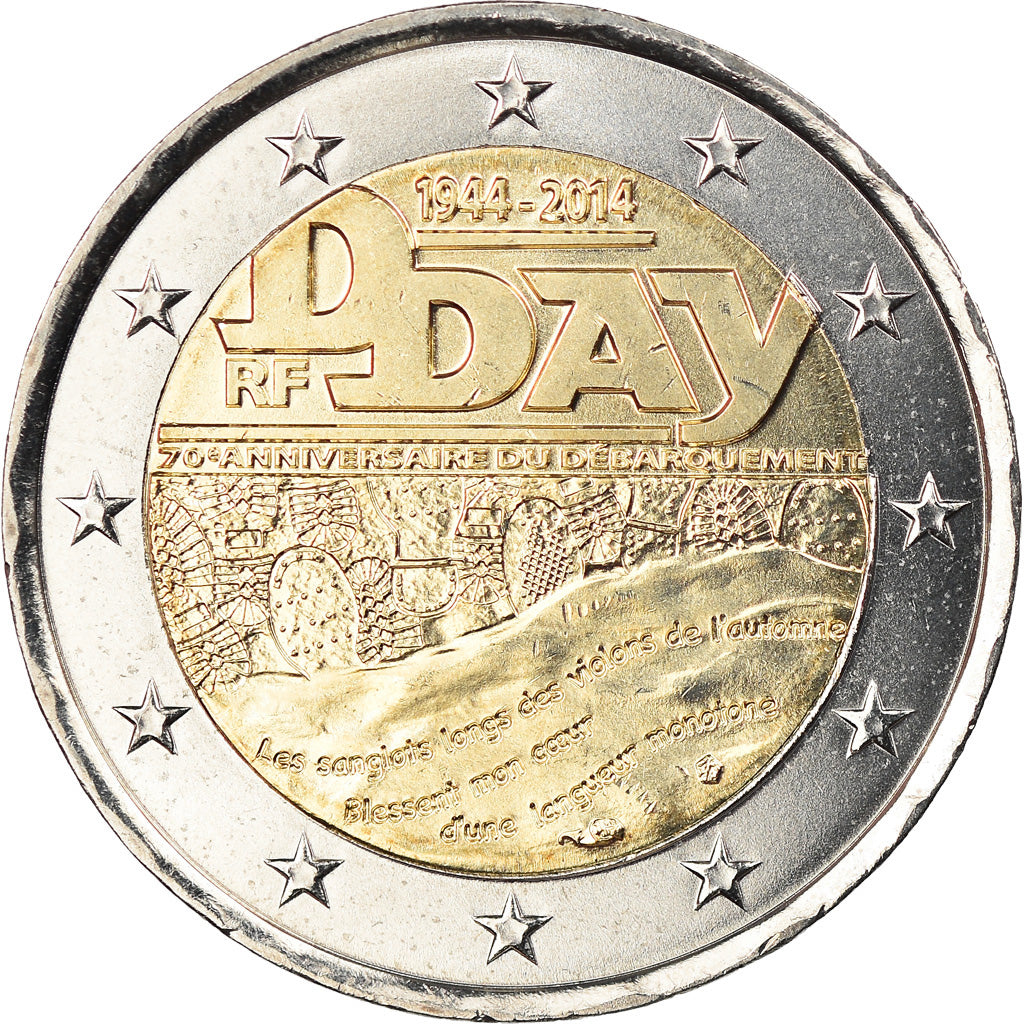 France, 2 Euro, D-Day, 2014, Paris, MS(63), Bi-Metallic