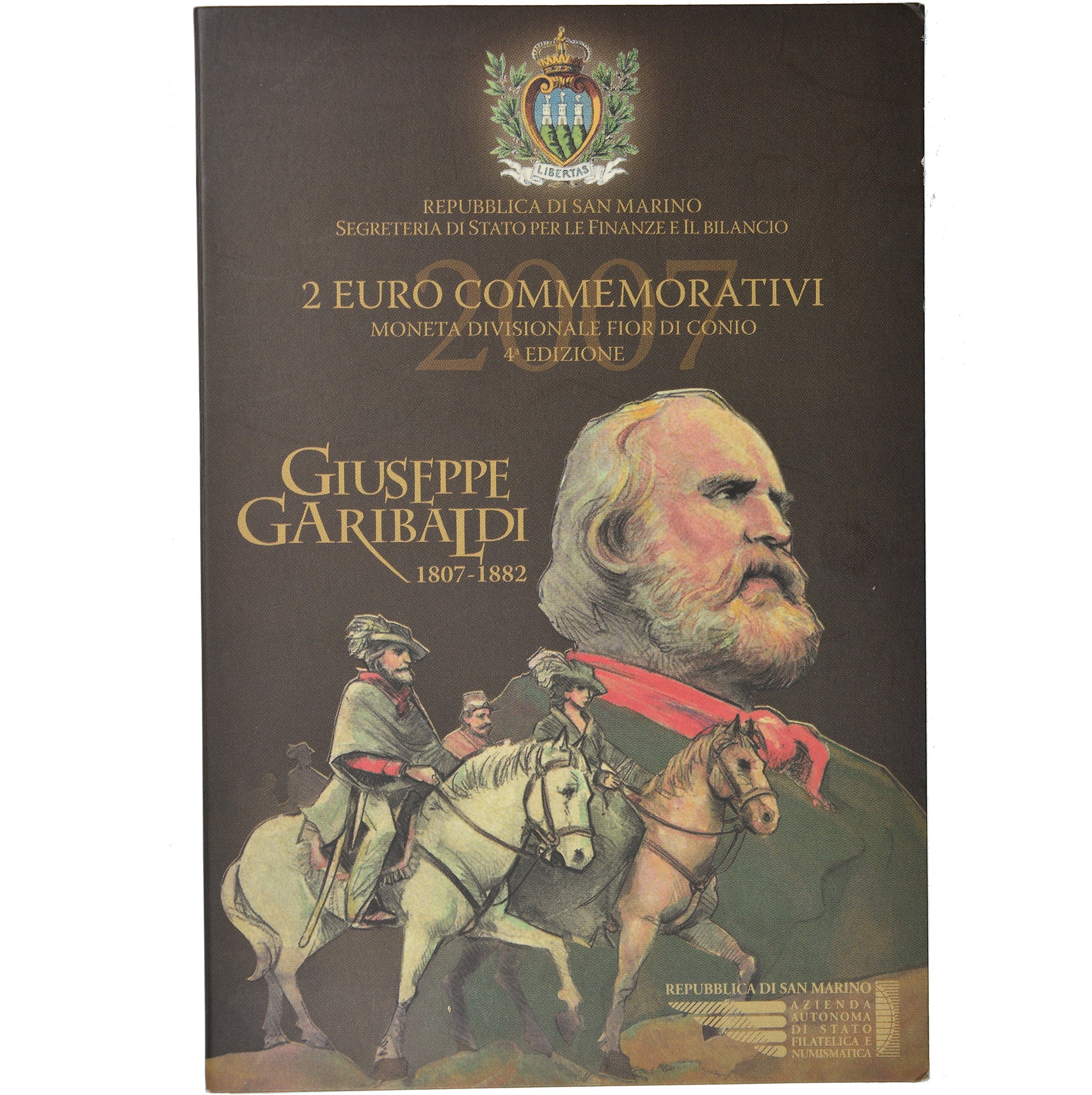 San Marino, 2 Euro, Giuseppe Garibaldi, 2007, Rome, MS(65-70), Bimetallic