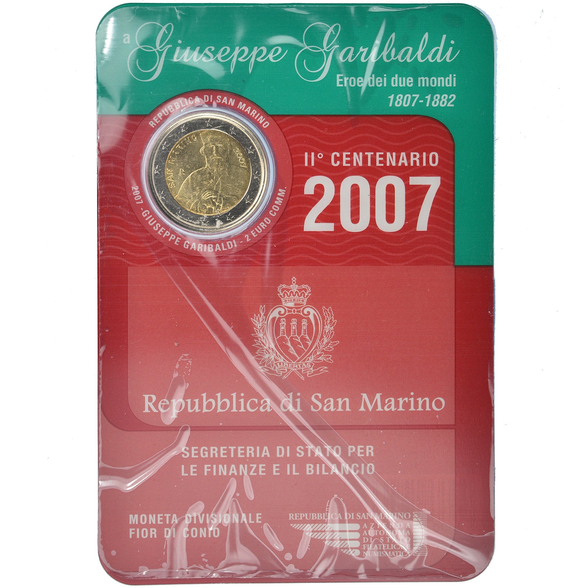 San Marino, 2 Euro, Giuseppe Garibaldi, 2007, Rome, MS(65-70), Bimetallic