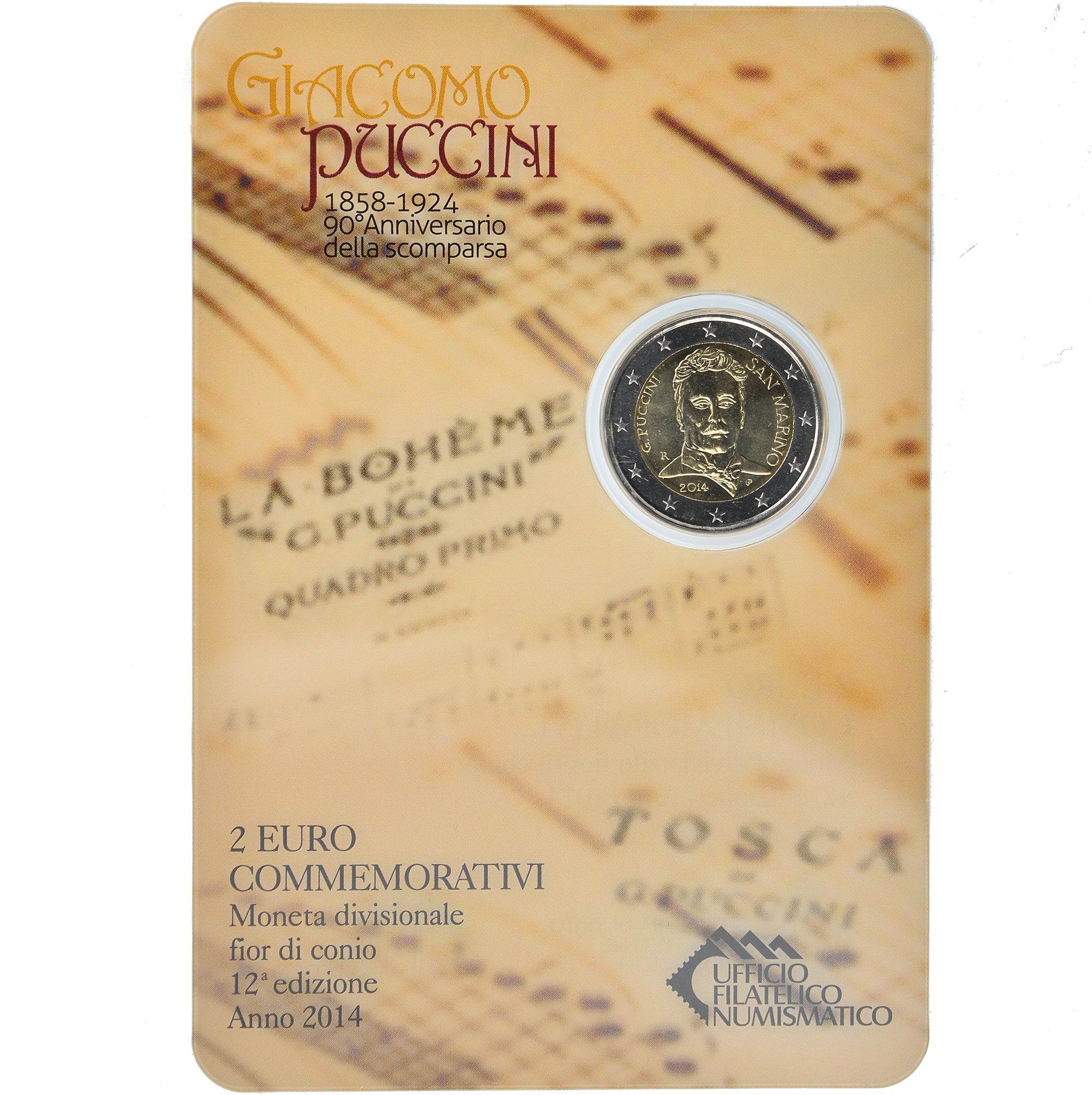San Marino, 2 Euro, G. Puccini, 2014, Rome, MS(65-70)