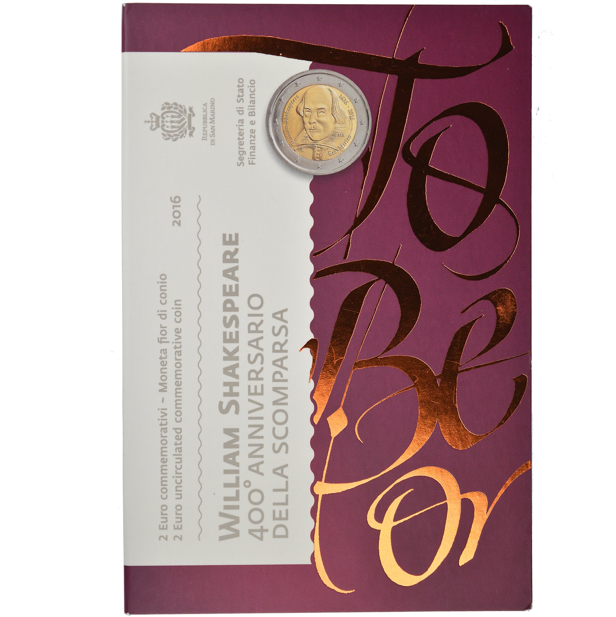 San Marino, 2 Euro, 400ème anniversaire de la mort de William Shakespeare