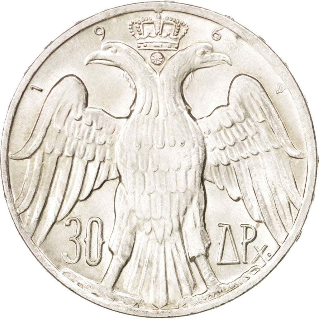 GREECE, 30 Drachmai, 1964, KM #87, MS(63), Silver, 30.3, 11.95