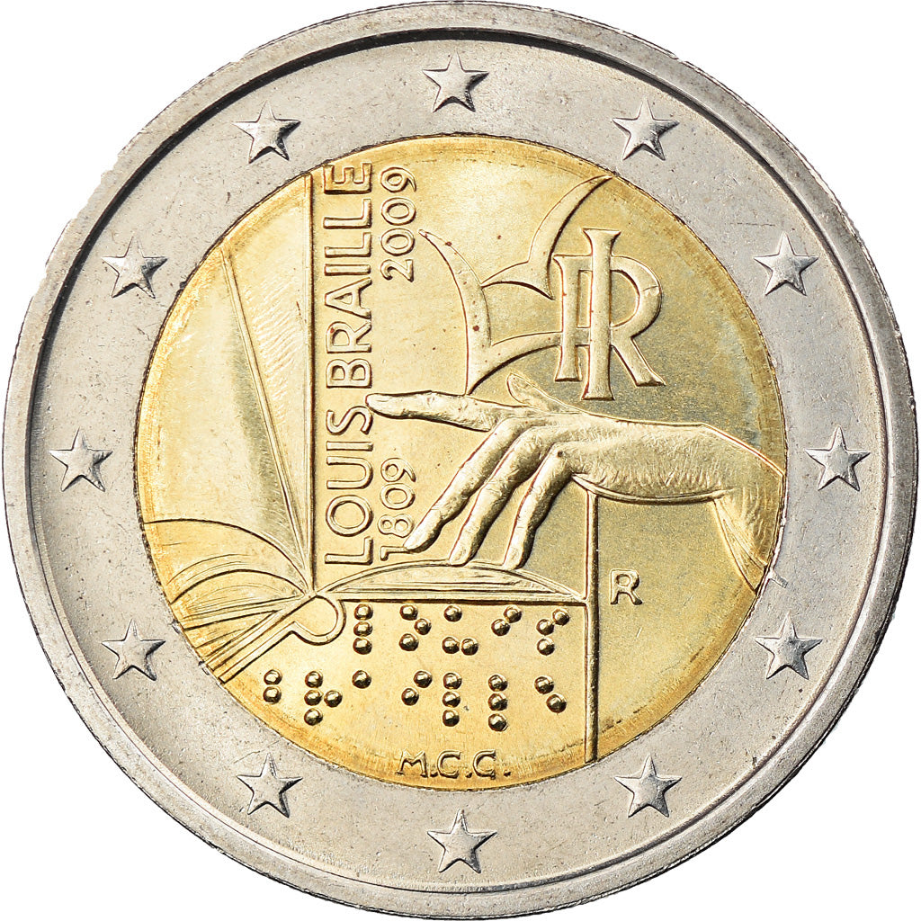 Italy, 2 Euro, Louis Braille, 2009, Rome, MS(63), Bi-Metallic, KM:310