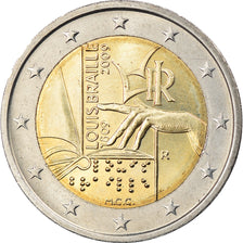 Italy, 2 Euro, Louis Braille, 2009, Rome, MS(63), Bi-Metallic, KM:310