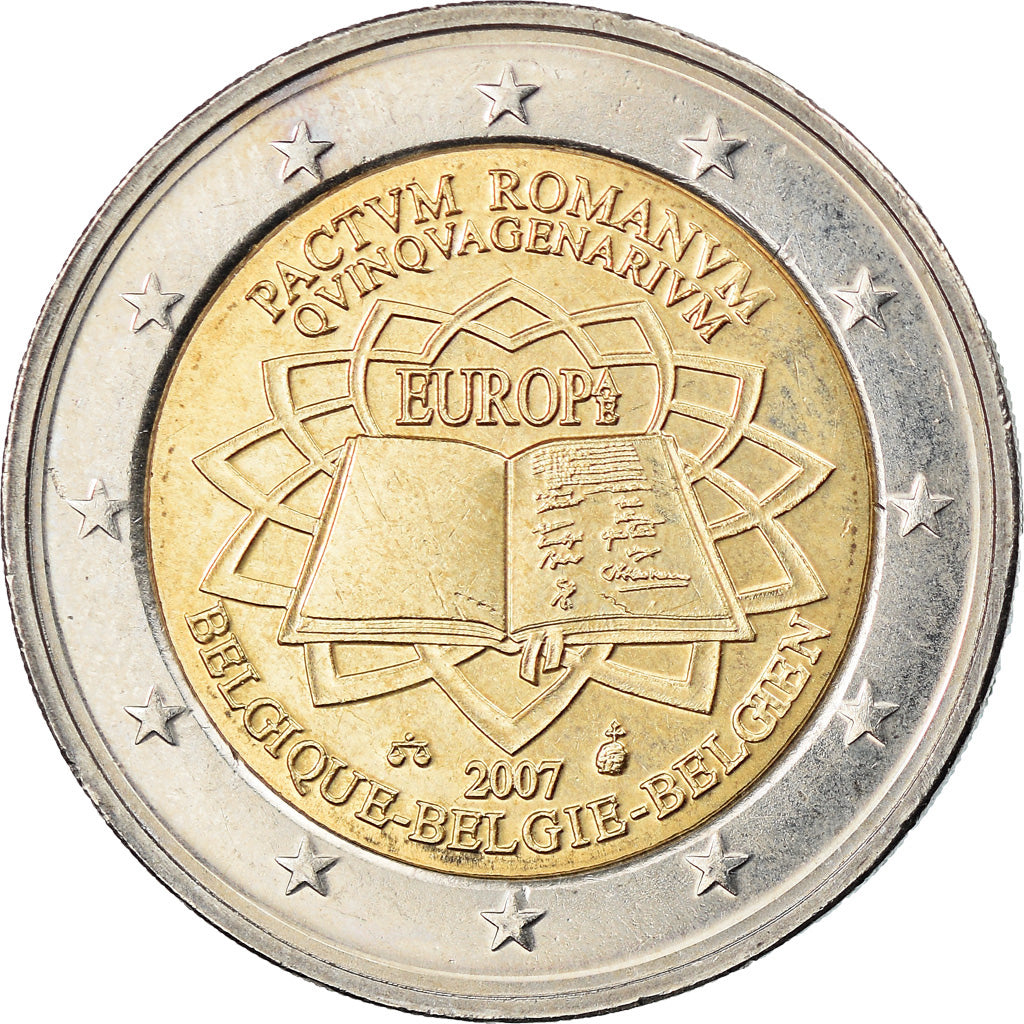 België, 2 Euro, Traité de Rome 50 ans, 2007, Brussels, ZF, Bi-Metallic, KM:247