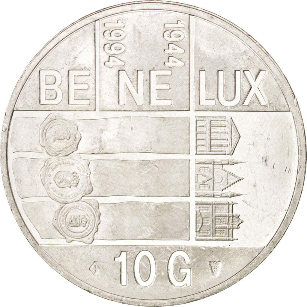 NETHERLANDS, 10 Gulden, 1994, KM #216, EF(40-45), Silver, 33, 14.96