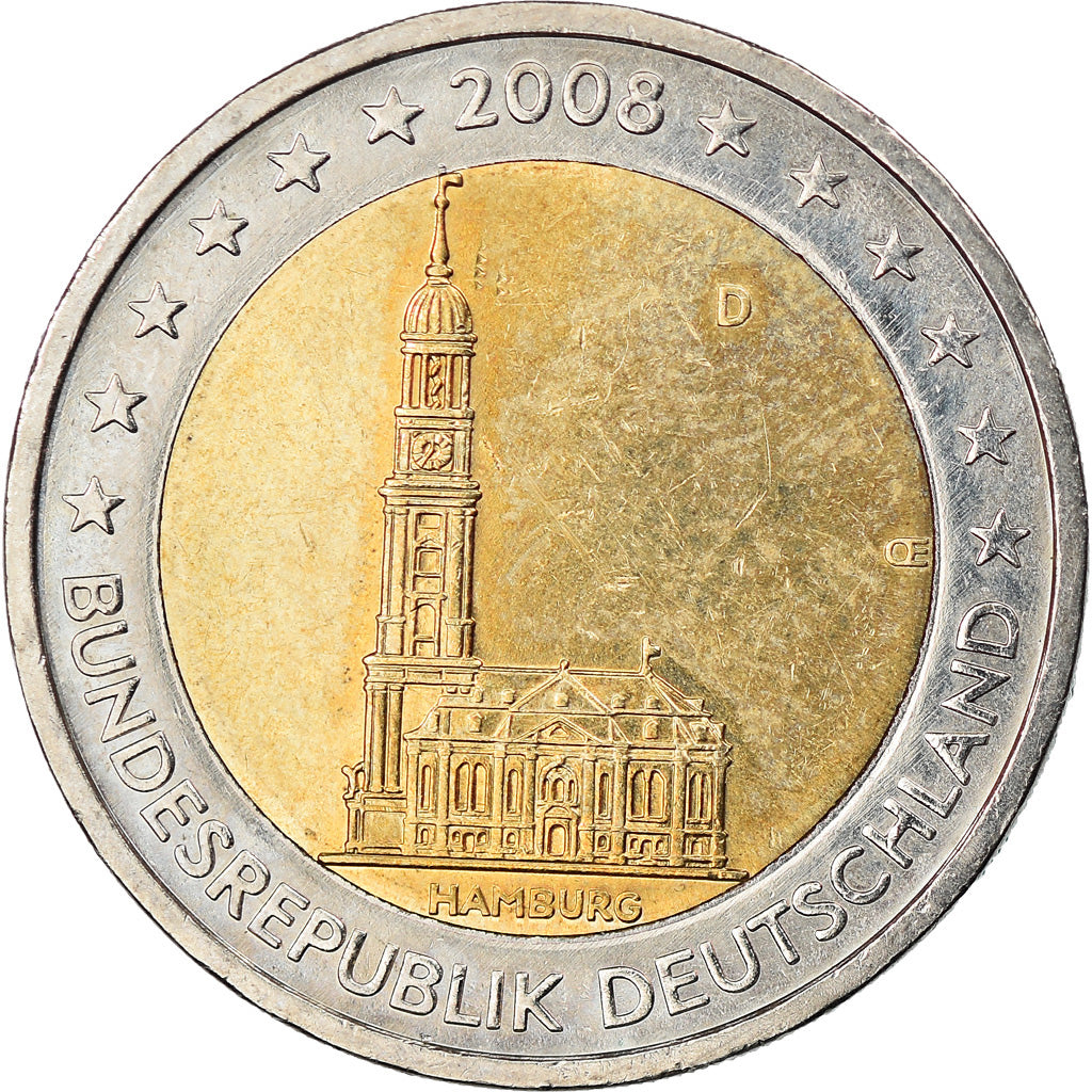 GERMANY - FEDERAL REPUBLIC, 2 Euro, Cathédrale d'Hambourg, 2008, Munich