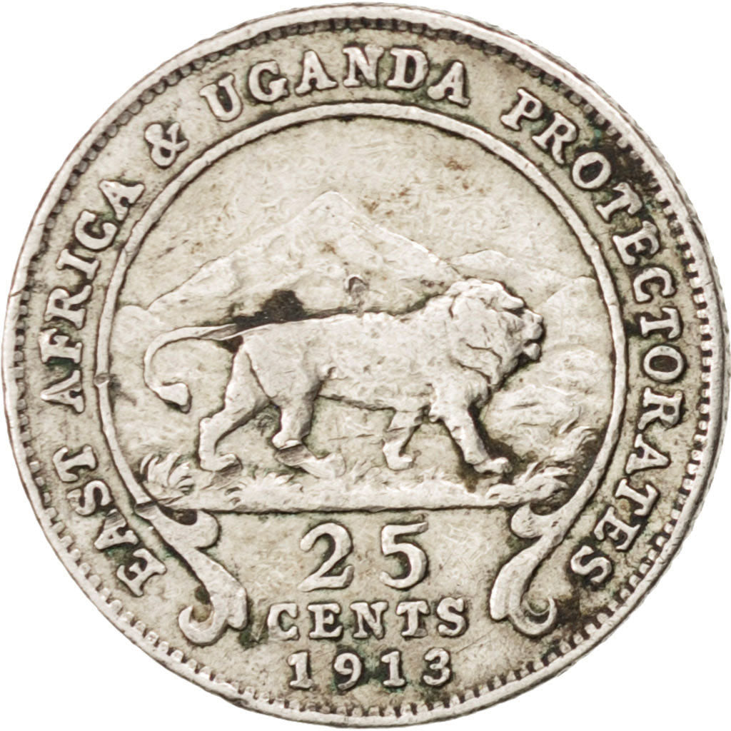 EAST AFRICA, 25 Cents, 1913, KM #10, VF(30-35), Silver, 2.89