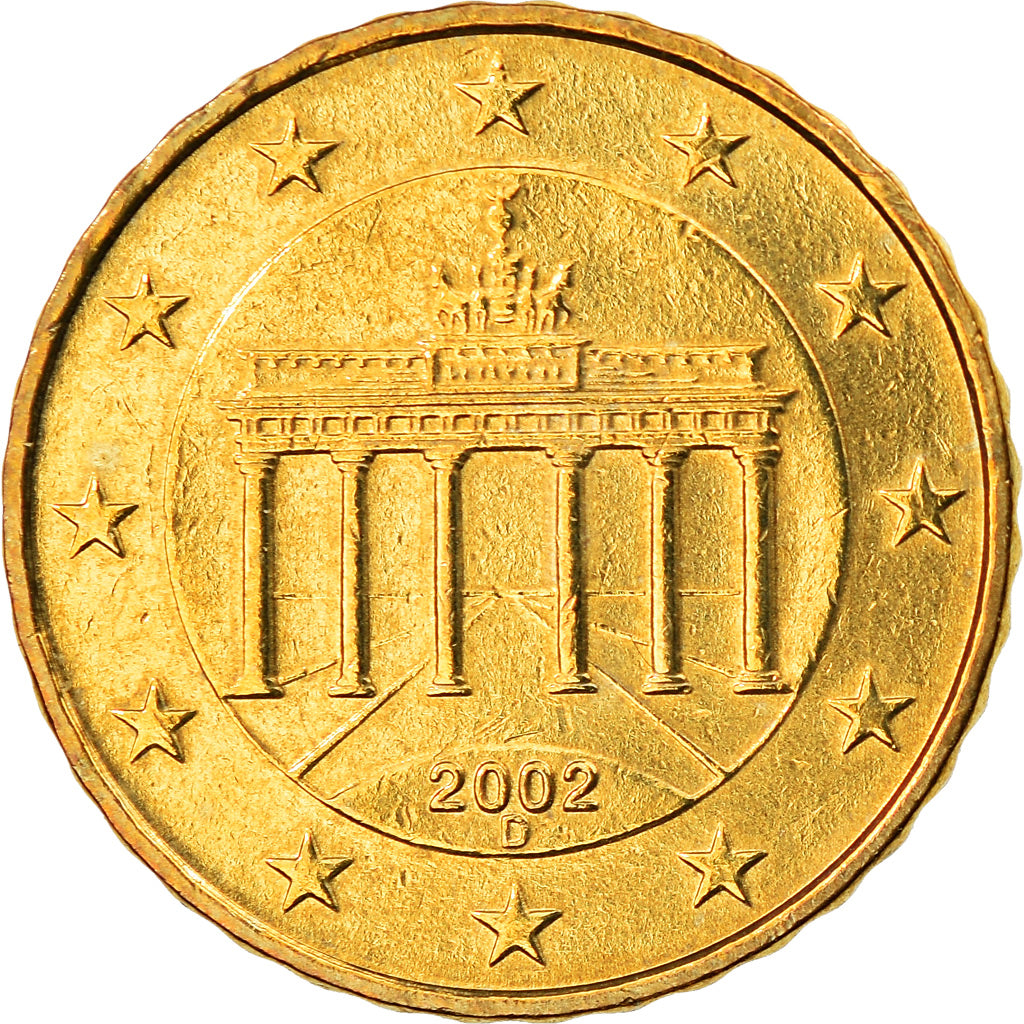 Niemcy - RFN, 10 Euro Cent, 2002, Munich, MS(63), Mosiądz, KM:210