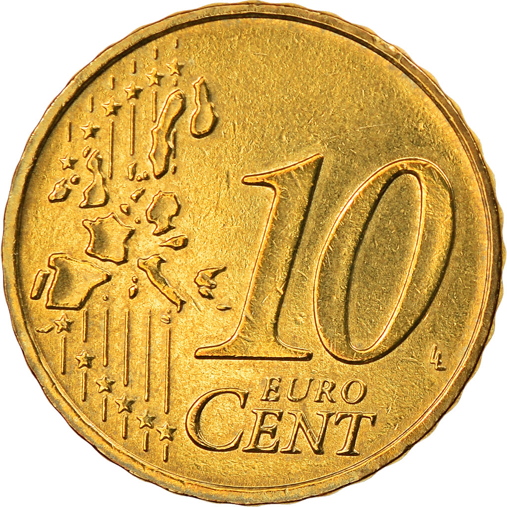 Niemcy - RFN, 10 Euro Cent, 2002, Munich, MS(63), Mosiądz, KM:210