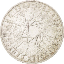 GERMANY - FEDERAL REPUBLIC, 10 Mark, 1989, Karlsruhe, KM #173, AU(55-58),...