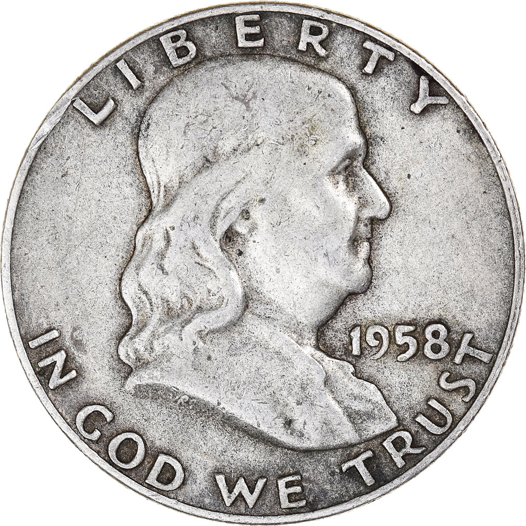 Coin, United States, Franklin Half Dollar, Half Dollar, 1958, U.S. Mint, Denver