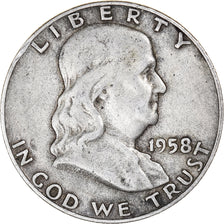 Coin, United States, Franklin Half Dollar, Half Dollar, 1958, U.S. Mint, Denver