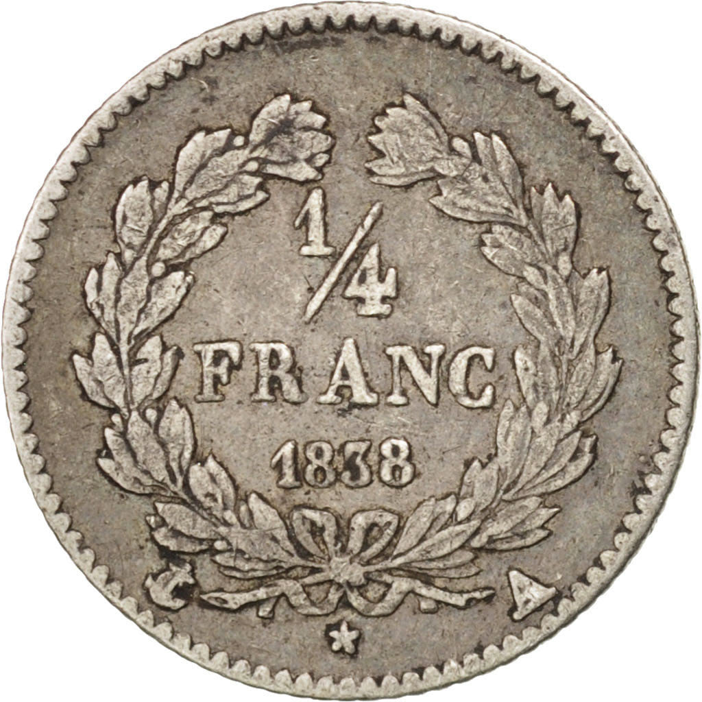 Moneta, Francia, Louis-Philippe, 1/4 Franc, 1838, Paris, BB, Argento, KM:740.1