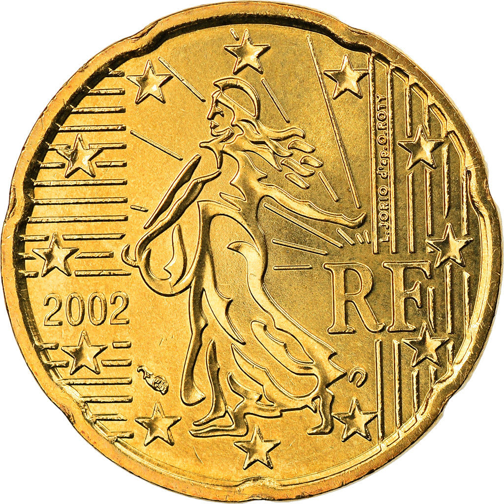 França, 20 Euro Cent, 2002, Paris, MS(63), Latão, KM:1286