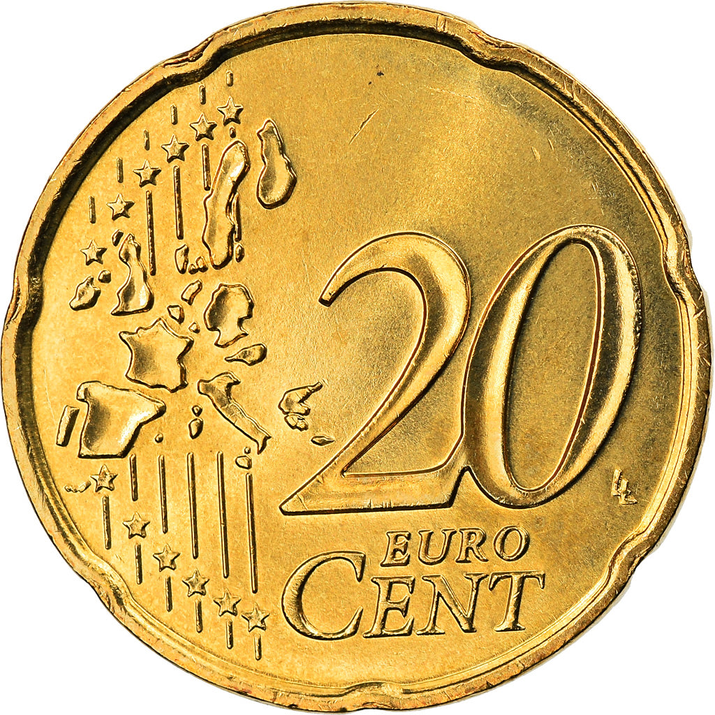 França, 20 Euro Cent, 2002, Paris, MS(63), Latão, KM:1286