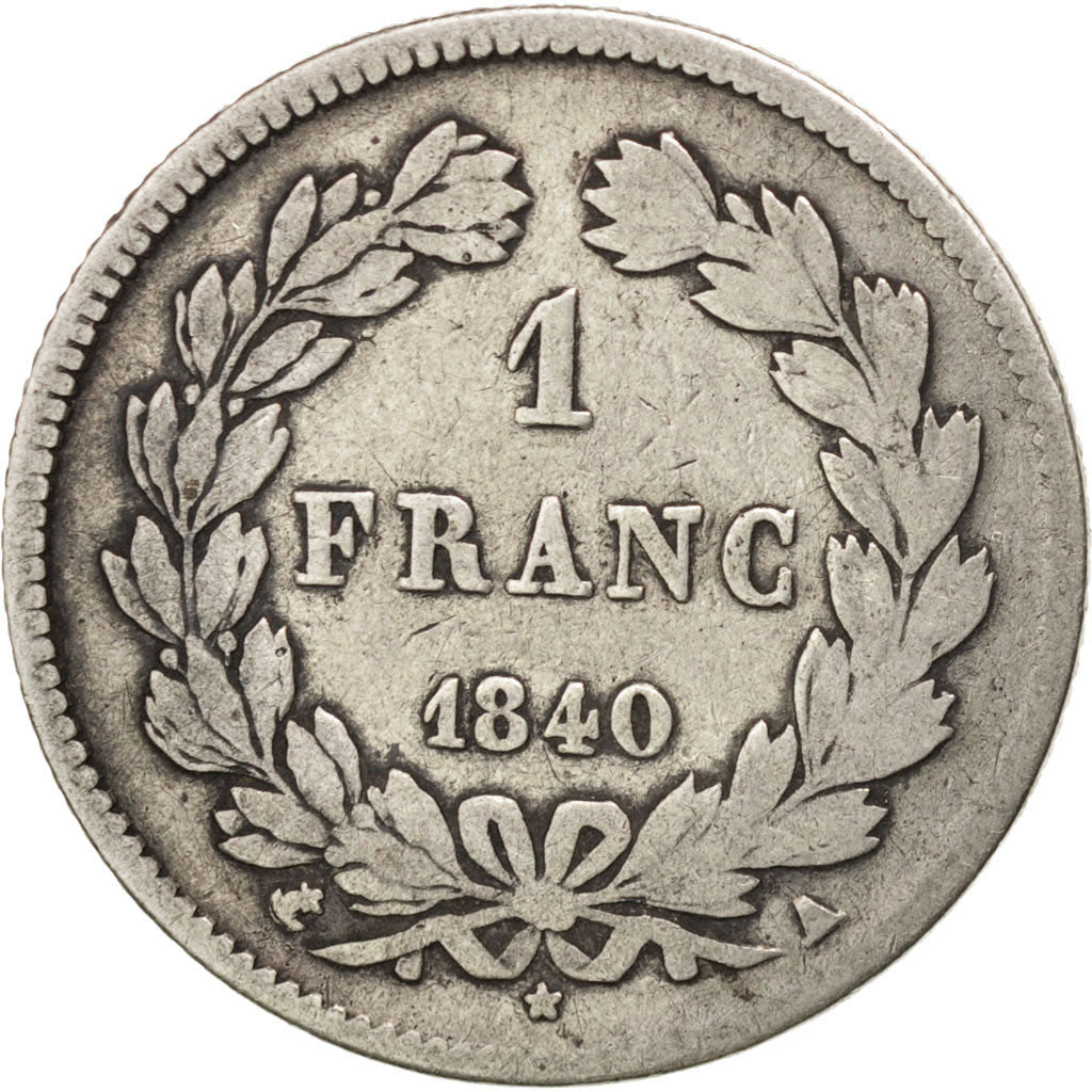 FRANCE, Louis-Philippe, Franc, 1840, Paris, KM #748.1, F(12-15), Silver,...