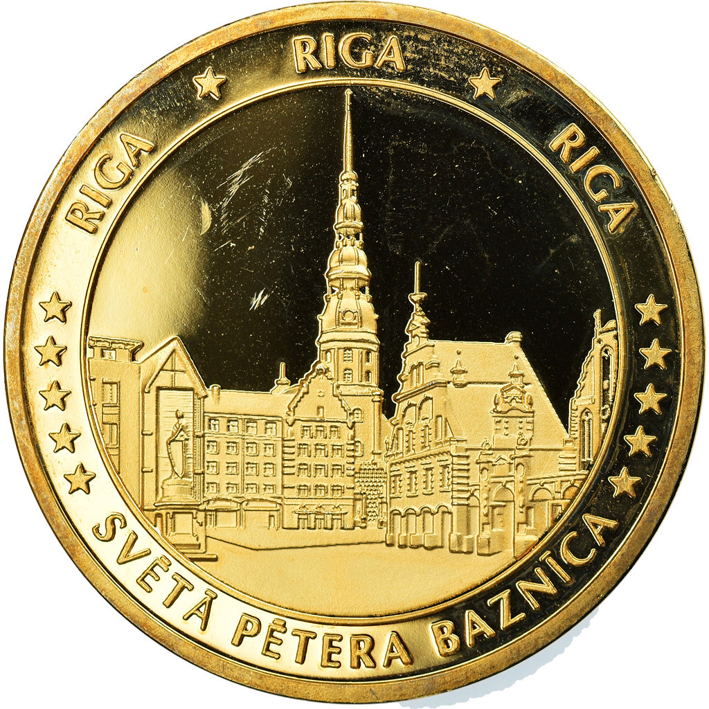 Letónia, Token, Riga - Sv Petera Baznica, Proof, MS(63), Bimetálico
