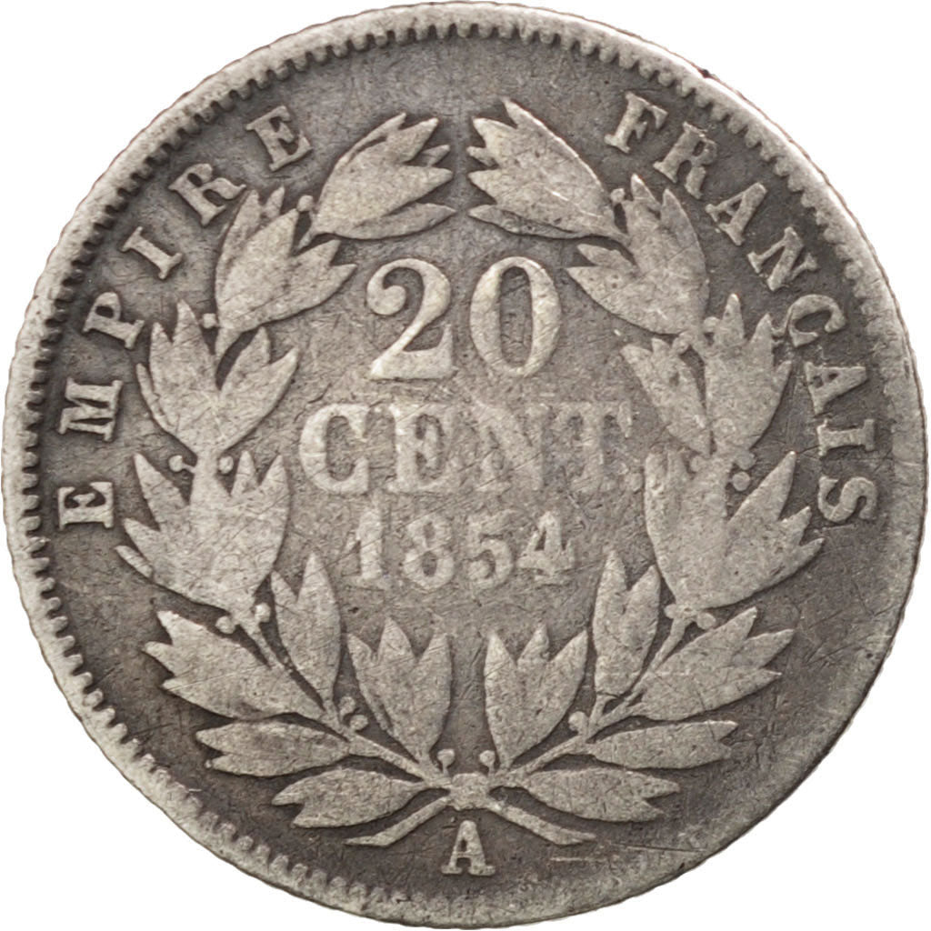 Second Empire, 20 Centimes Napoléon III 1854 A, Paris, KM 778.1