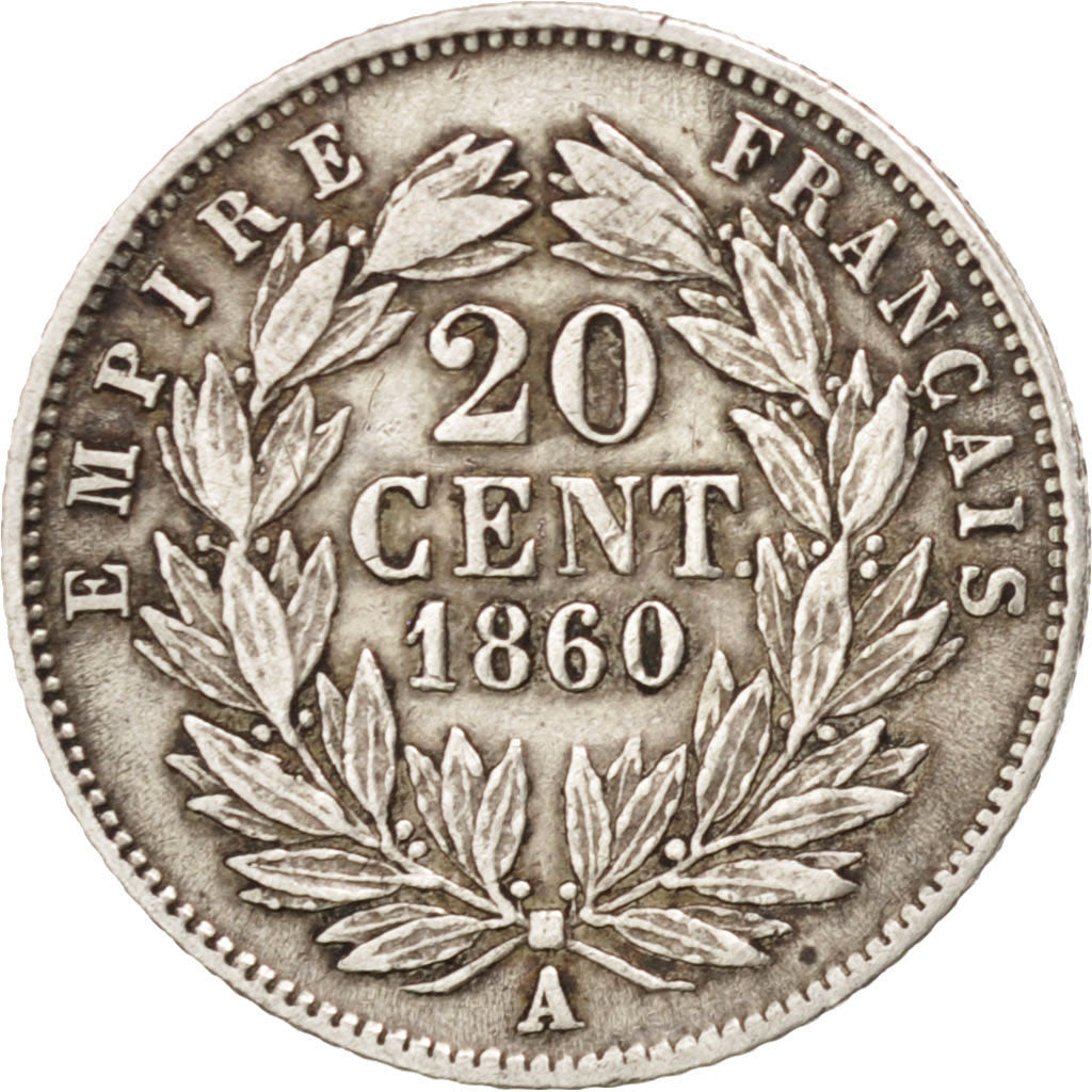 FRANCE, Napoléon III, 20 Centimes, 1860, Paris, KM #778.1, EF(40-45), Silver, 15