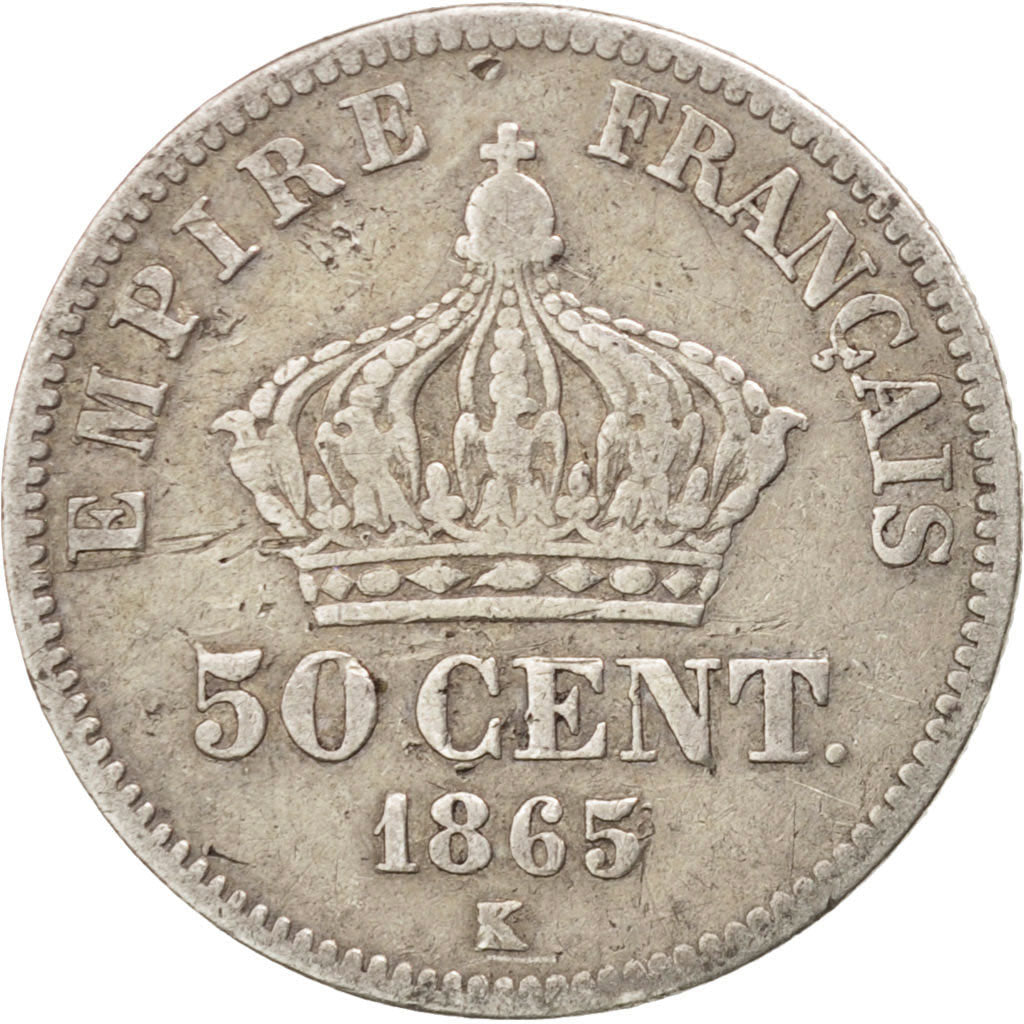 Second Empire, 50 Centimes Napoléon III 1865 K, Bordeaux, KM 814.3