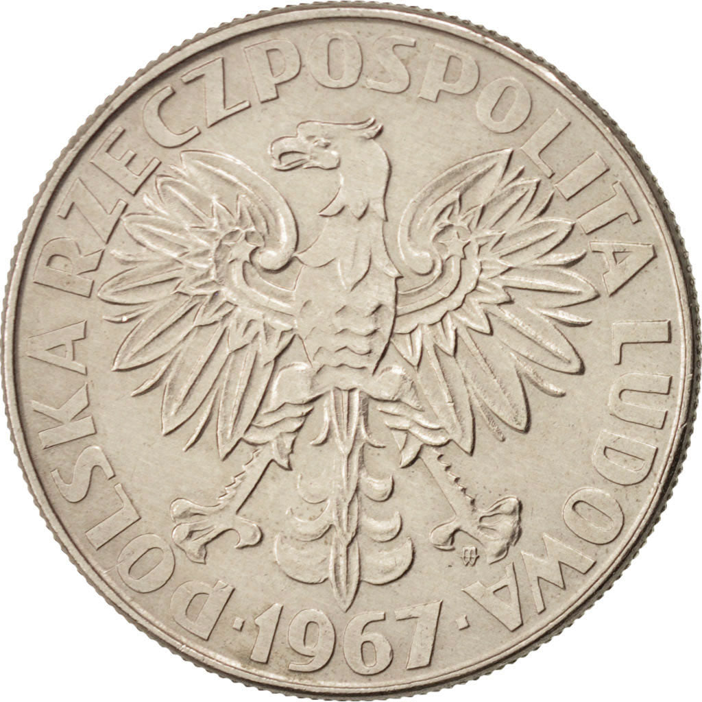 POLAND, 10 Zlotych, 1967, Warsaw, KM #59, AU(55-58), Copper-Nickel, 28, 9.59