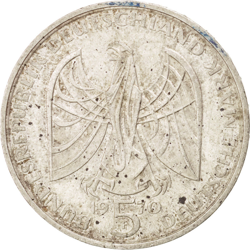Coin, GERMANY - FEDERAL REPUBLIC, 5 Mark, 1970, Stuttgart, Germany, AU(55-58)