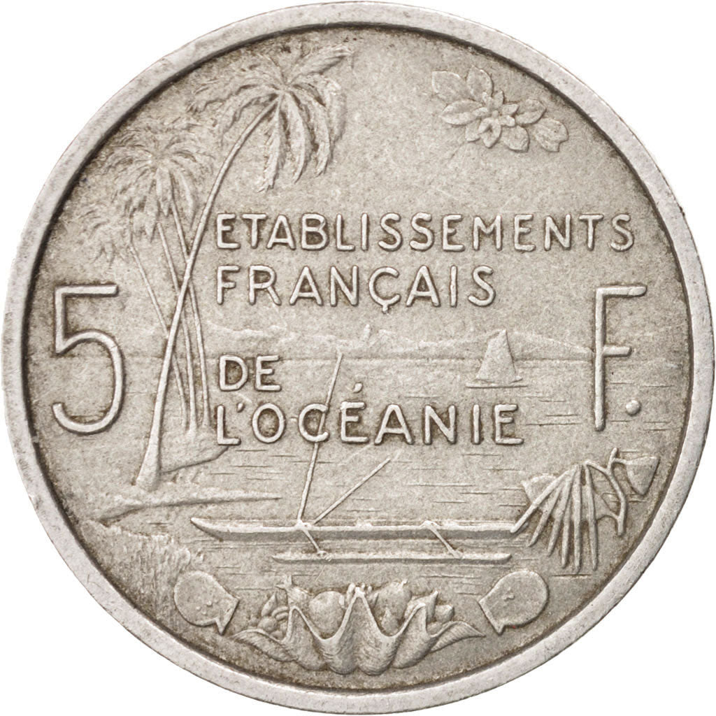 FRENCH OCEANIA, 5 Francs, 1952, KM #4, EF(40-45), Aluminum, 31, Lecompte #24,...