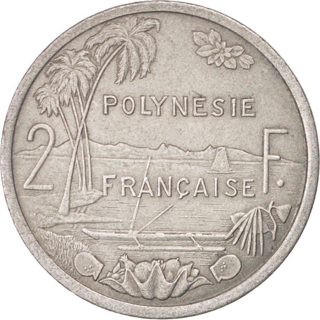 FRENCH POLYNESIA, 2 Francs, 1977, Paris, KM #10, EF(40-45), Aluminum, 27,...