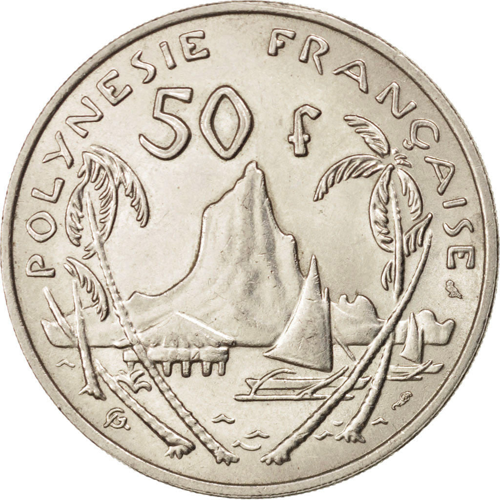 FRENCH POLYNESIA, 50 Francs, 1967, KM #7, AU(55-58), Nickel, 33, Lecompte #111,.