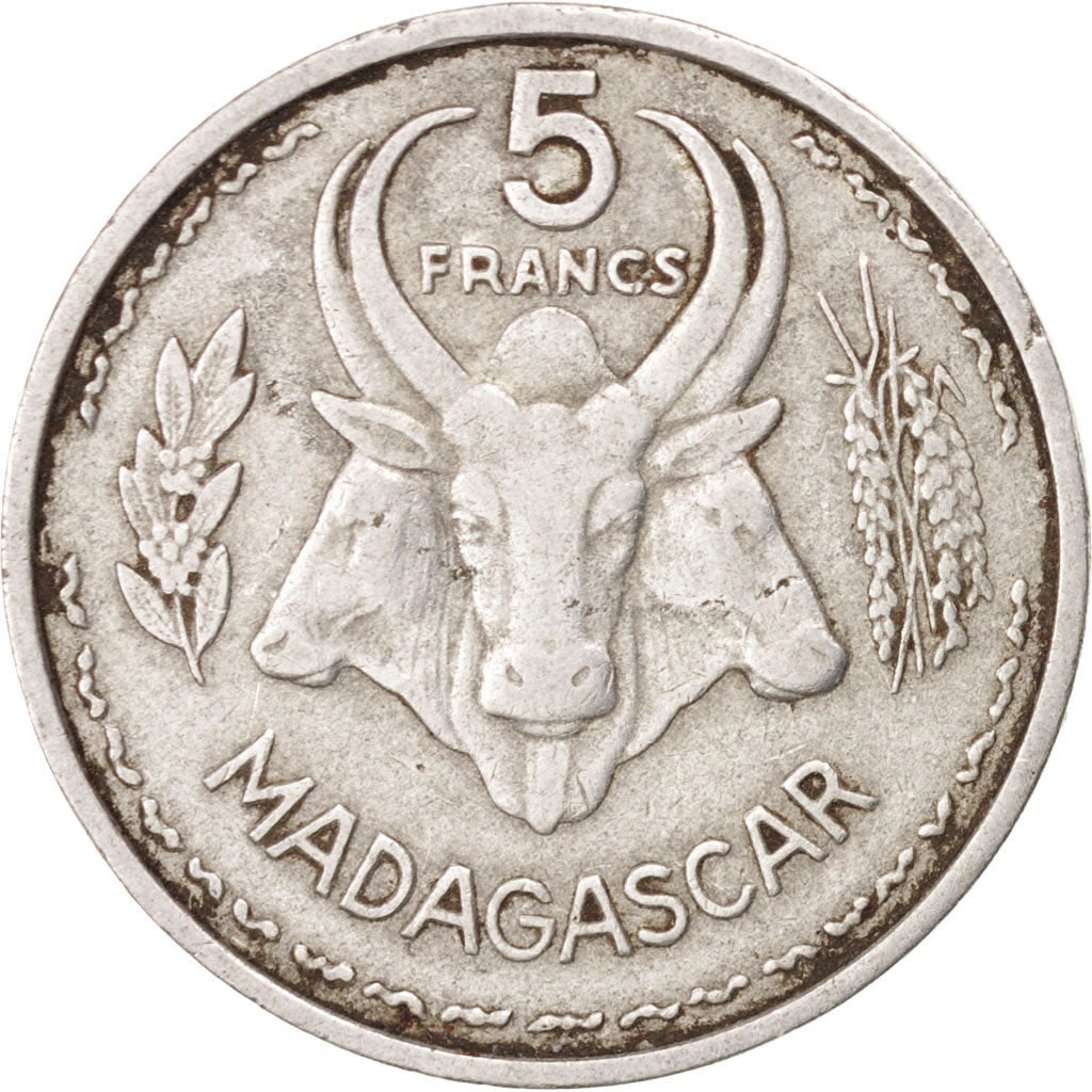 MADAGASCAR, 5 Francs, 1953, Paris, KM #5, EF(40-45), Aluminum, Lecompte #106,...