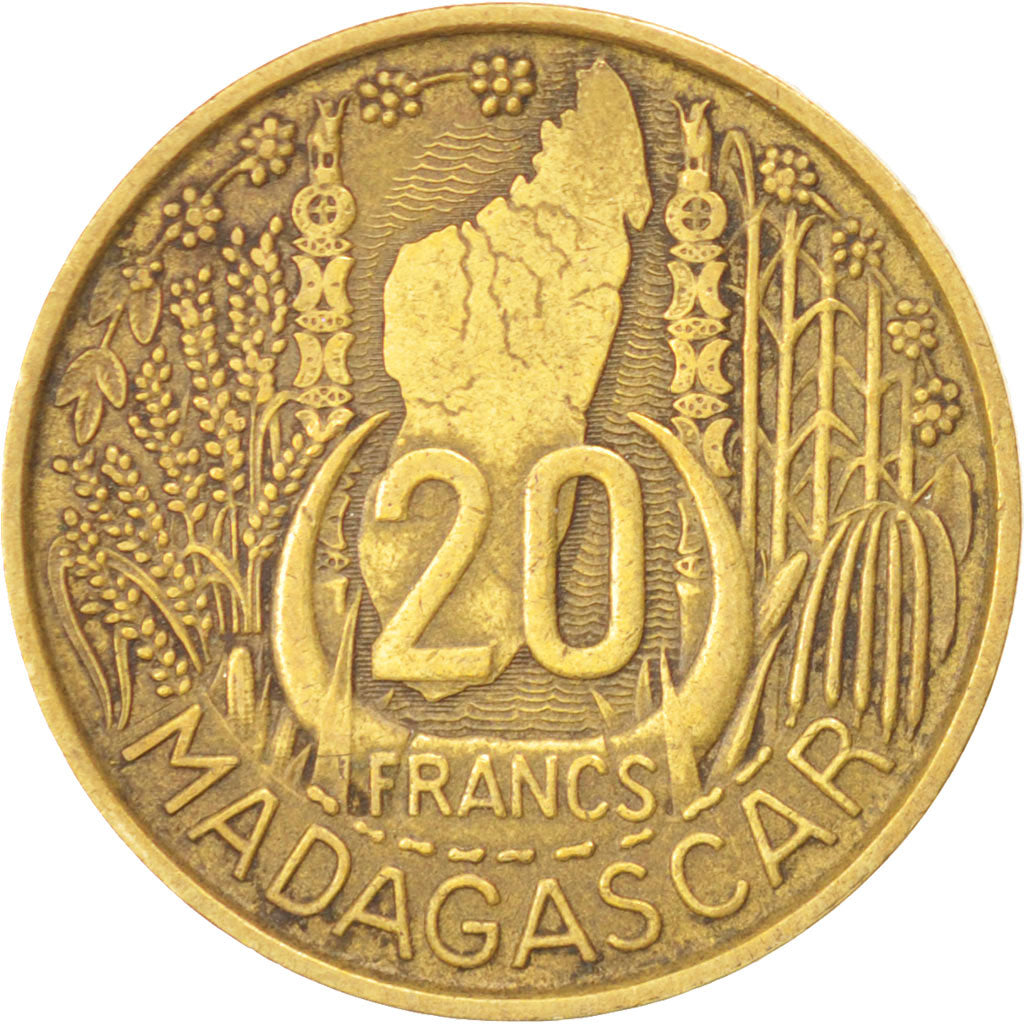MADAGASCAR, 20 Francs, 1953, Paris, KM #7, EF(40-45), Aluminum-Bronze, Lecompte.