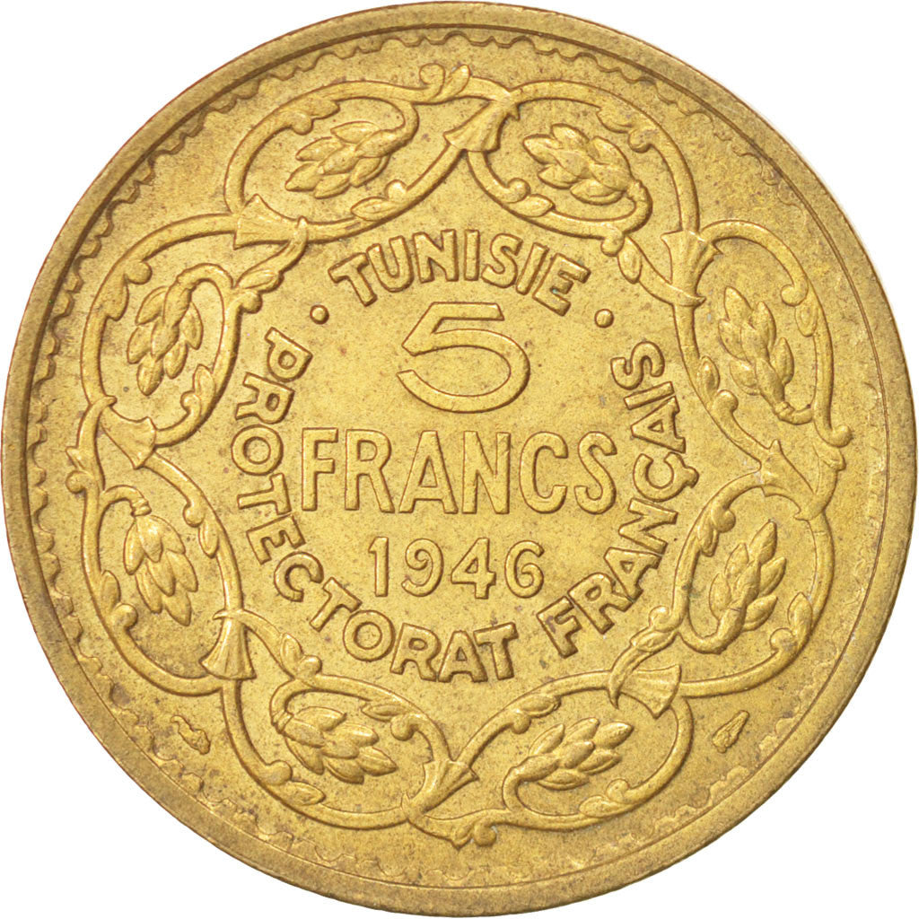 Moneta, Tunisia, Muhammad al-Amin Bey, 5 Francs, 1946, Paris, SPL-