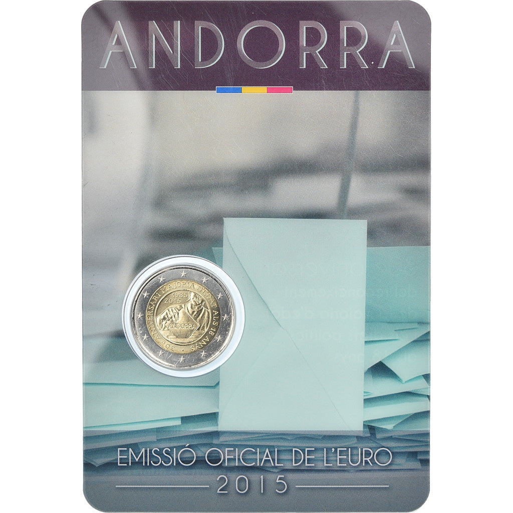Andorra, 2 Euro, Majorité à 18 ans, 2015, BU, MS(65-70), Bi-Metallic
