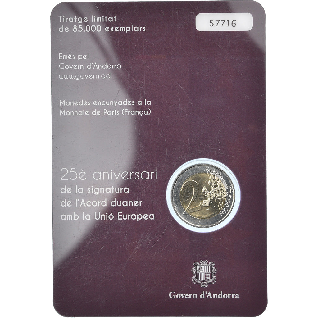Andorra, 2 Euro, Accords Douaniers, 2015, BU, MS(65-70), Bi-Metallic