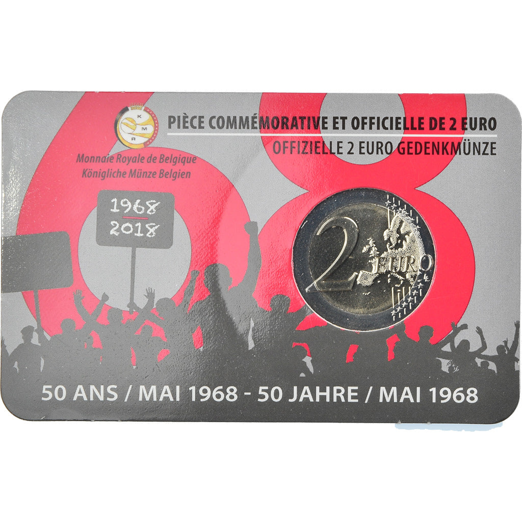 Belgium, 2 Euro, 50 ans de mai 1968, 2018, Brussels, BU, MS(65-70), Bi-Metallic