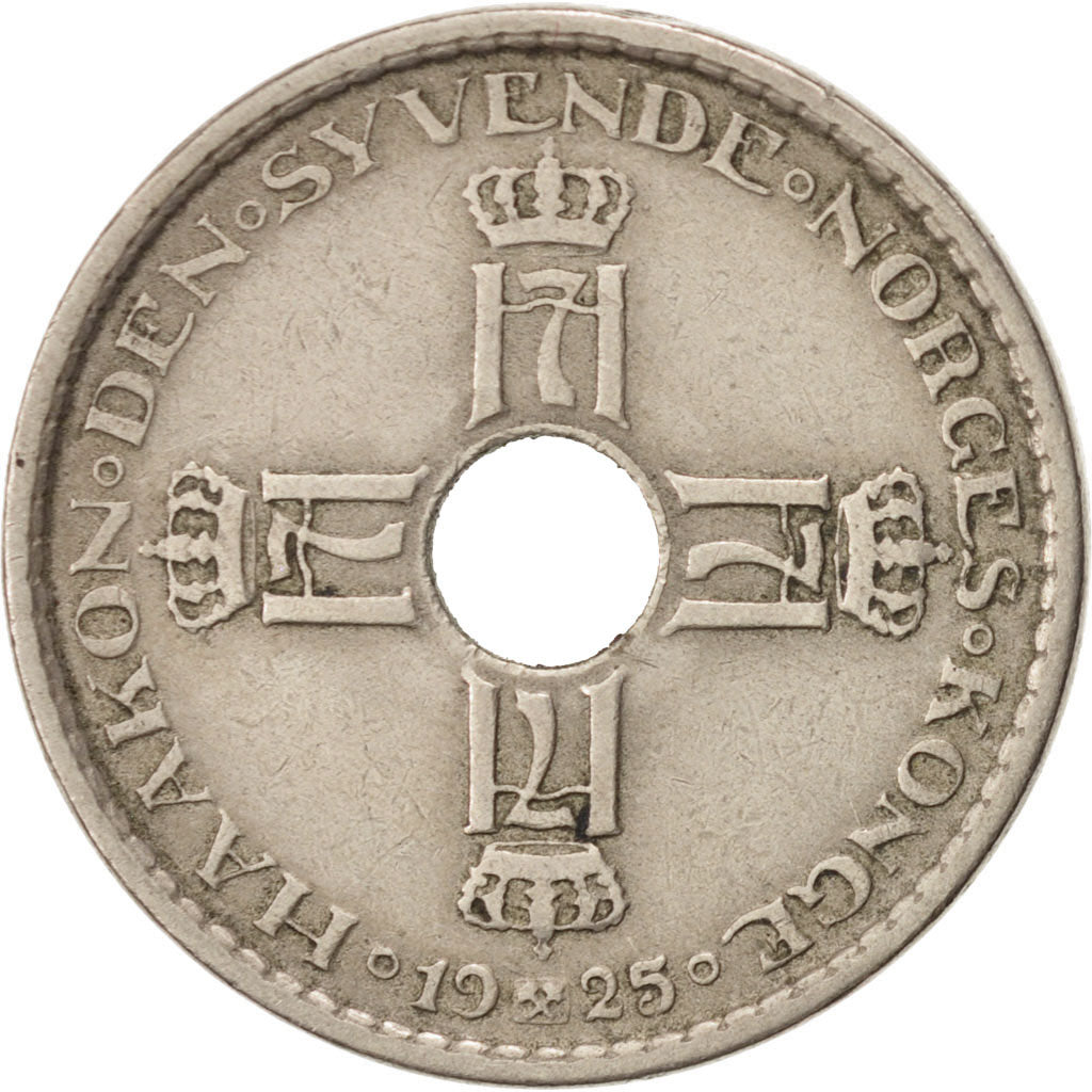 NORWAY, Krone, 1925, KM #385, EF(40-45), Copper-Nickel, 25, 6.92