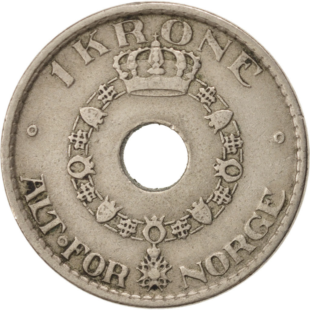 NORWAY, Krone, 1925, KM #385, EF(40-45), Copper-Nickel, 25, 6.92