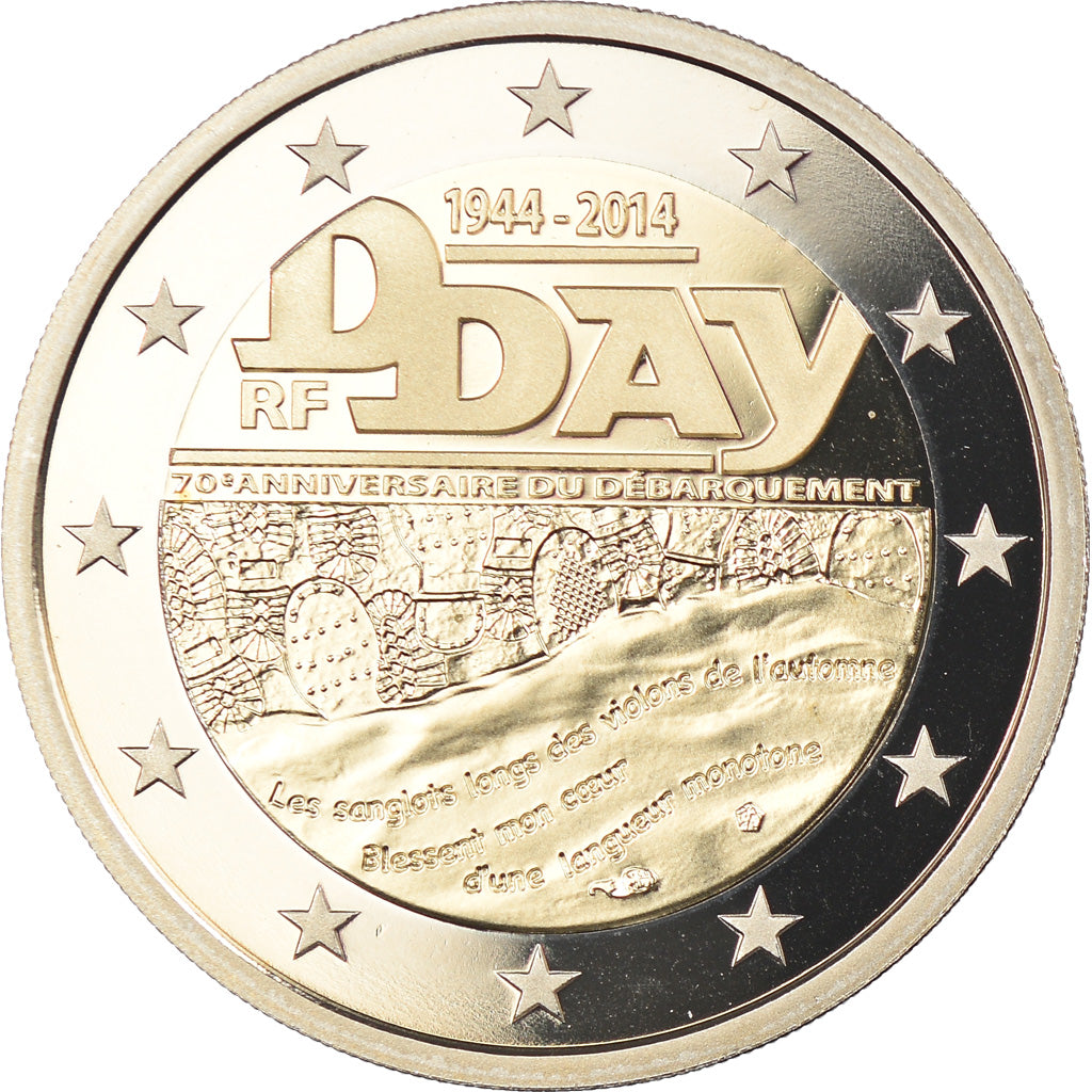 France, 2 Euro, D-Day, 2014, Paris, BE, MS(65-70), Bi-Metallic