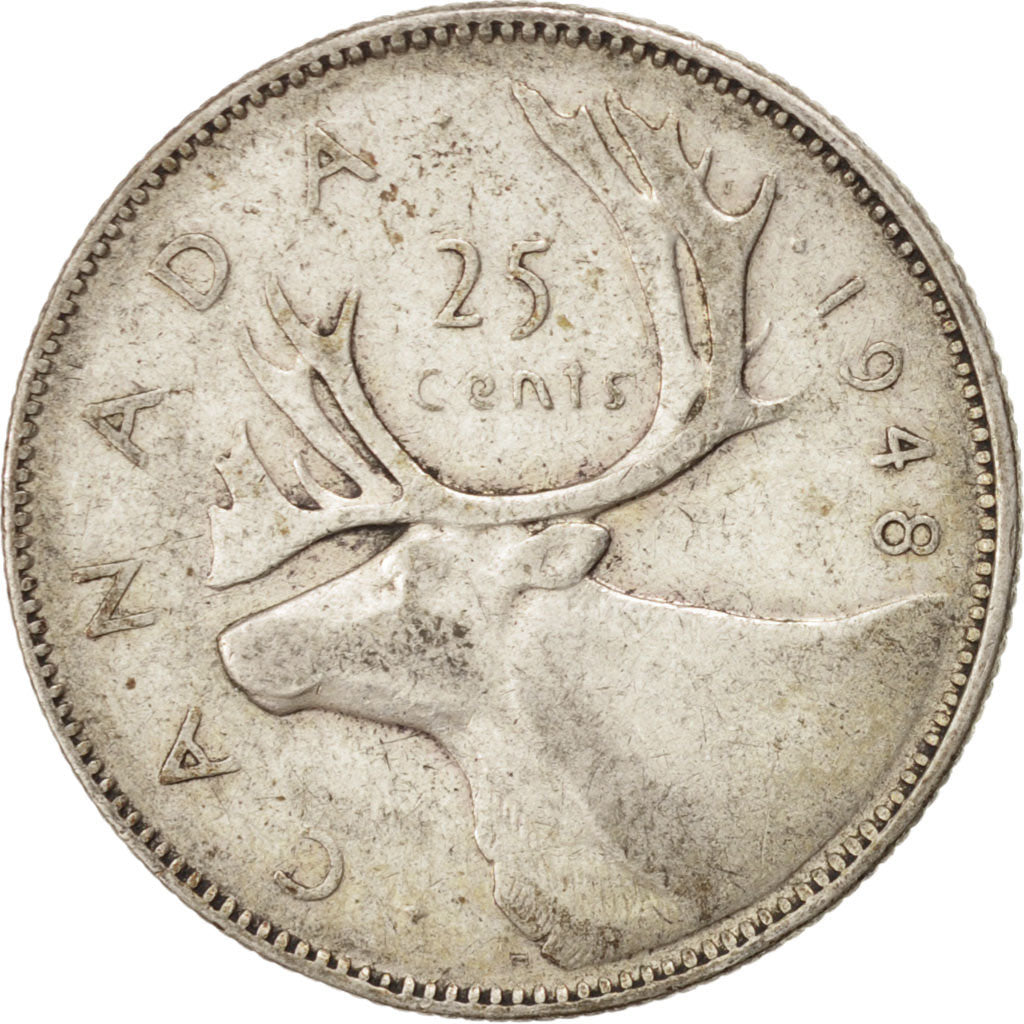 CANADA, 25 Cents, 1948, Royal Canadian Mint, KM #44, EF(40-45), Silver, 23.5,...