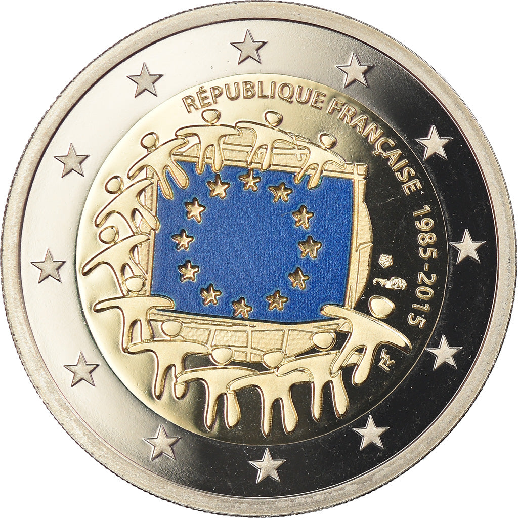 France, 2 Euro, Drapeau européen, 2015, Paris, BE, MS(65-70), Bi-Metallic